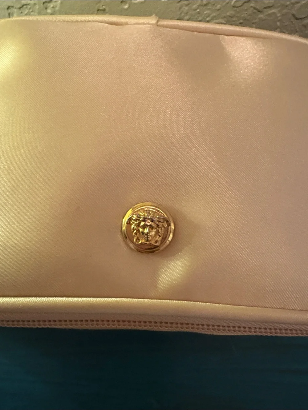 Vintage Versace Satin Cosmetic Pouch with Gold Medallion